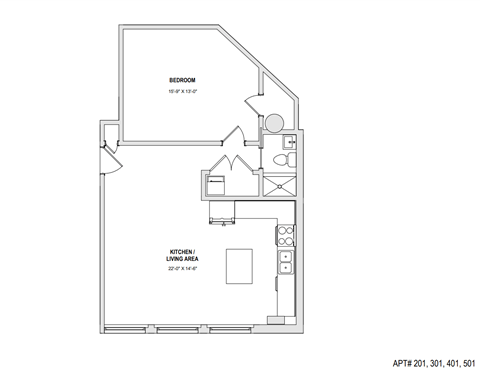 Floor plan for 1 bed, 1 bath, 850 sqft